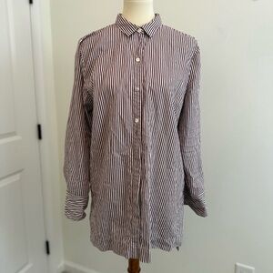 J. Jill Women's Striped Button Down Shirt - Maroon and White